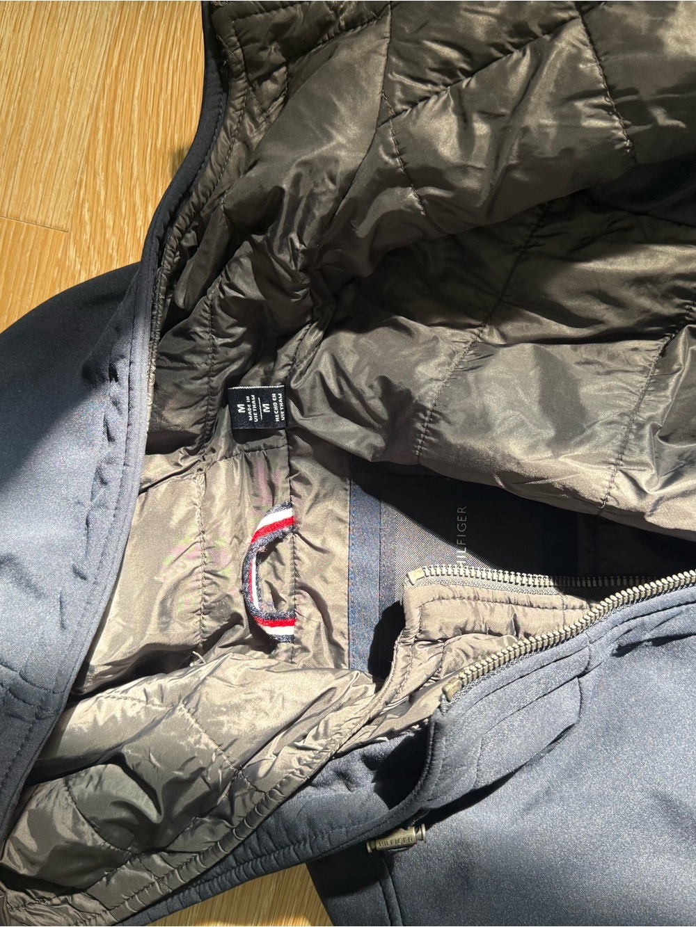 Tommy Hilfiger Navy Quilted Jacket with Flag Trim